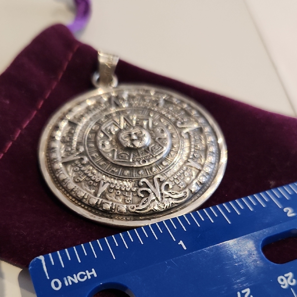 Silver Aztec Calendar Pendant